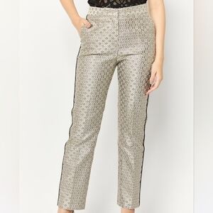 Maje Women's Floral Print Straight Jacquard Metallic Trousers Pants Size EU 34